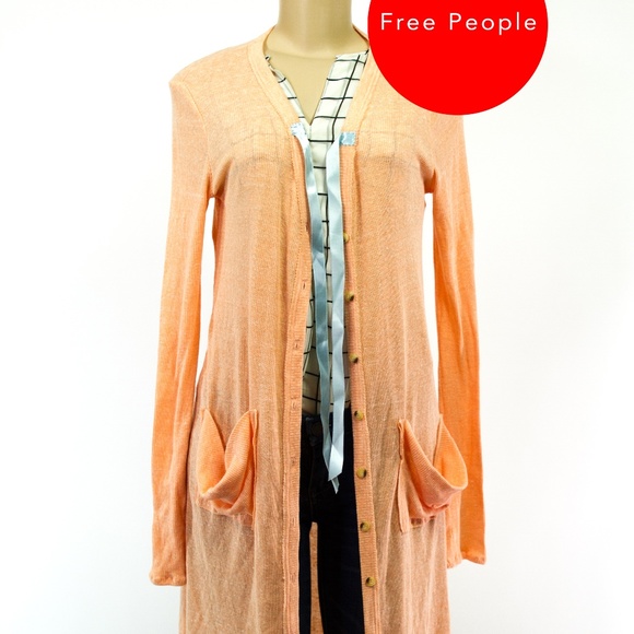 Free People Sweaters - Free People peach Ribbed Up Maxi Cardigan sz S.